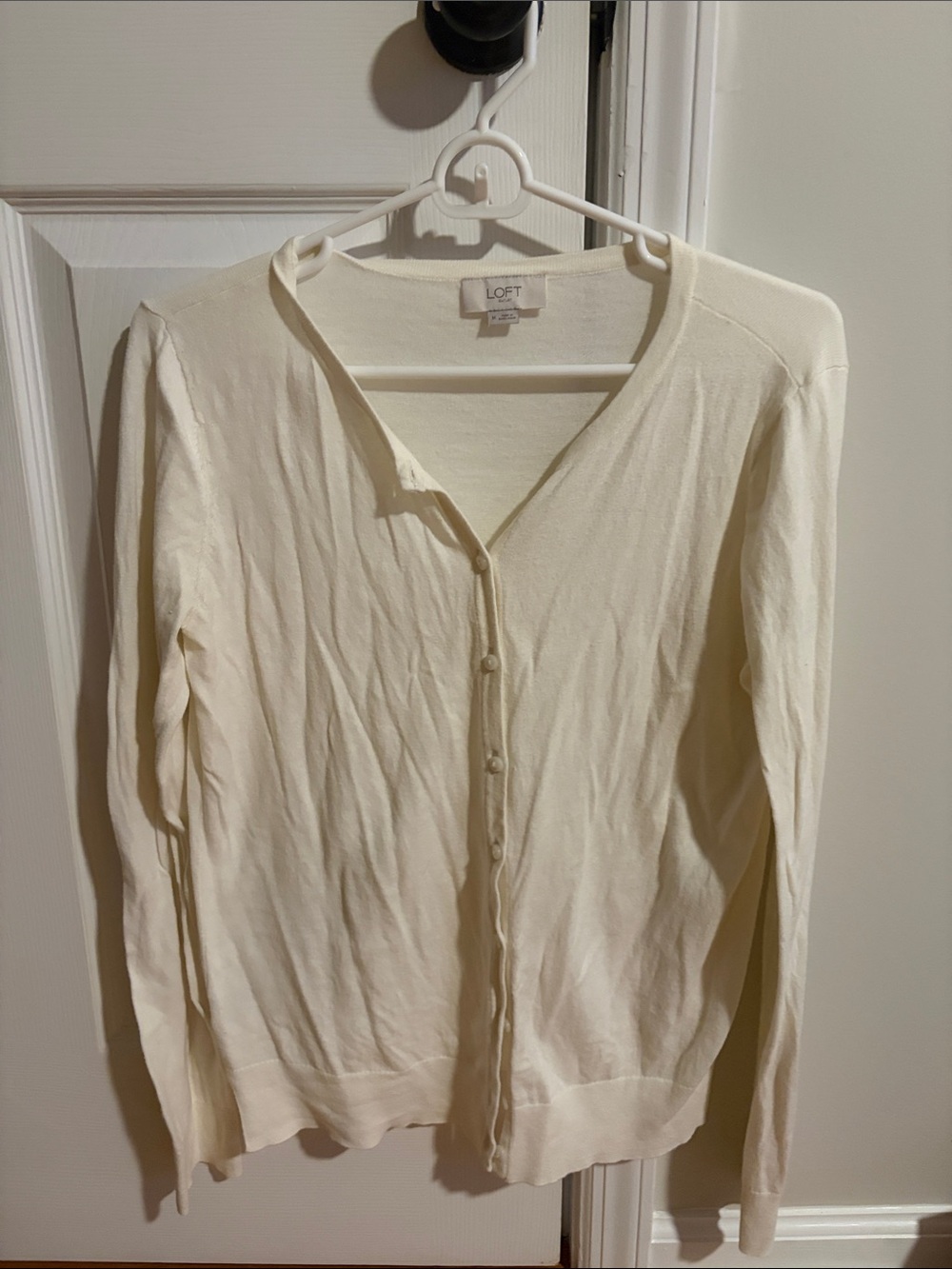 LOFT Ivory Button-Front Lightweight Cardigan
